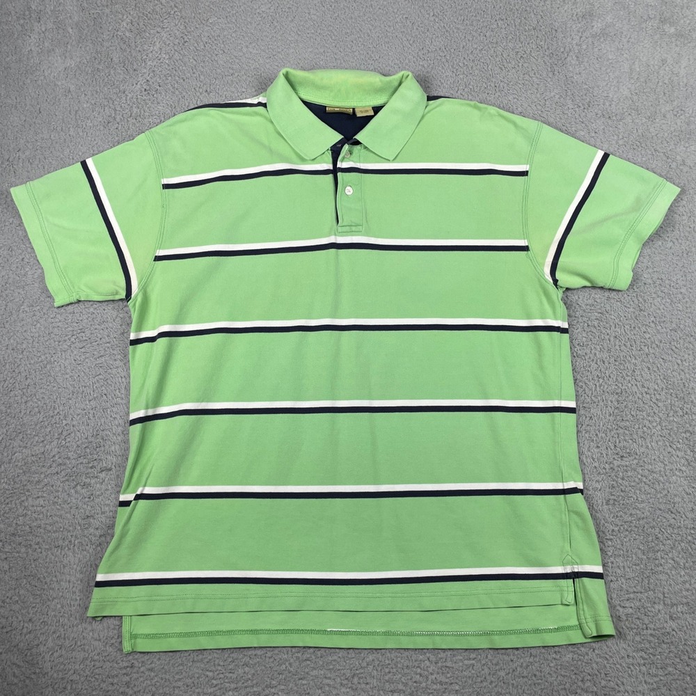 Sun River Striped Polo Shirt Mens XL Green Short Sleeve Cotton Pique